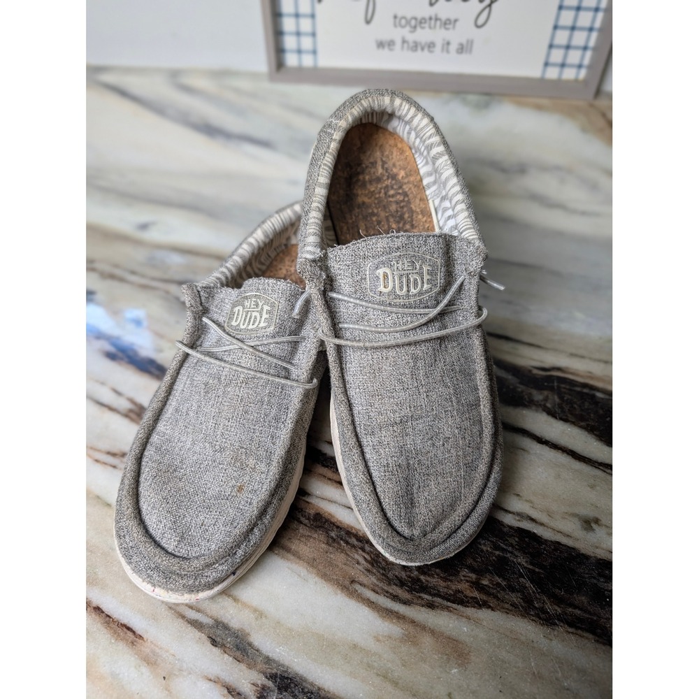 Hey Dude Wally Blend Linen Iron Grey Slip‎ On Loafers Mens 9 Womens 11